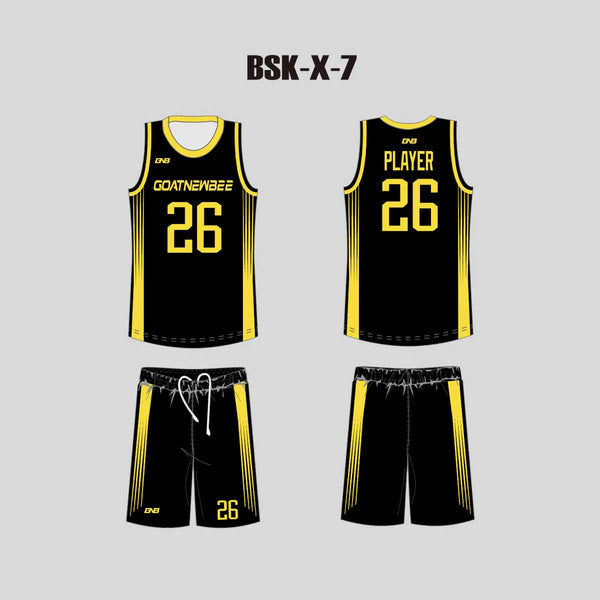 BSKX7 Yellow Sublimated Plain Custom Kids Basketball Uniforms