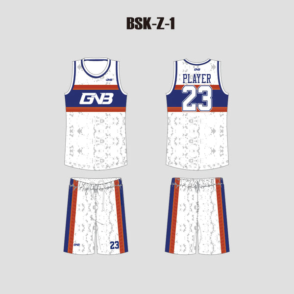 BSKZ1 Marble White Blue Orange Custom Basketball Jerseys and Shorts