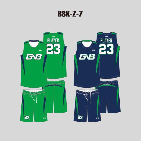 BSKZ7 Green and Navy Custom Reversible Basketball Uniforms