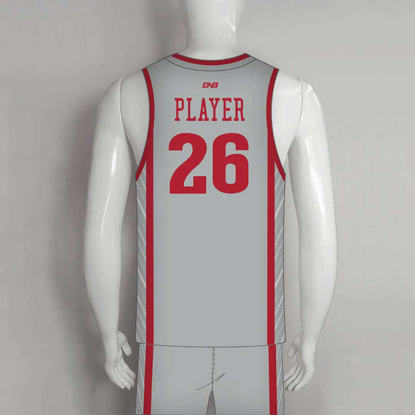 BSKX18 Gray Stripe Red Sublimated Custom Basketball Uniforms