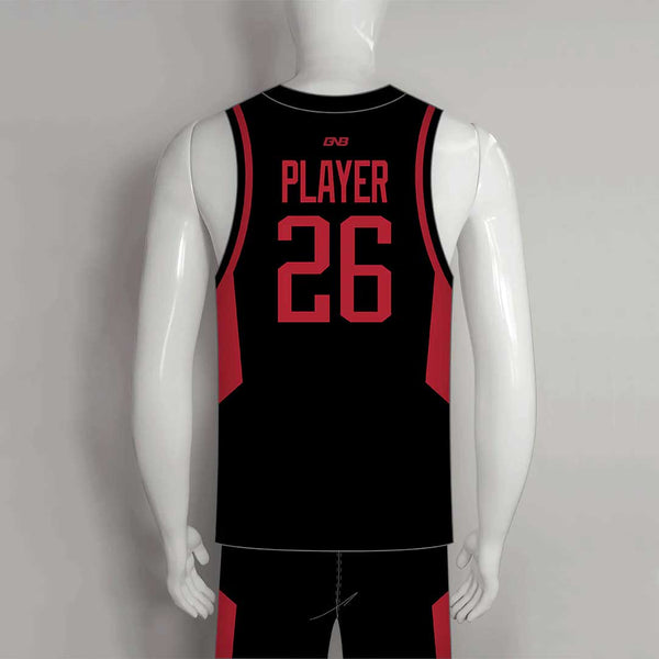 BSKX23 Black Red Custom Sublimated Basketball Uniforms