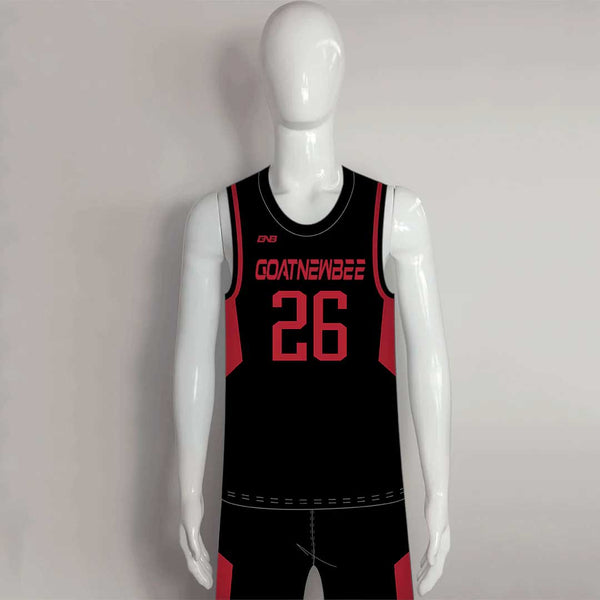 BSKX23 Black Red Custom Sublimated Basketball Uniforms
