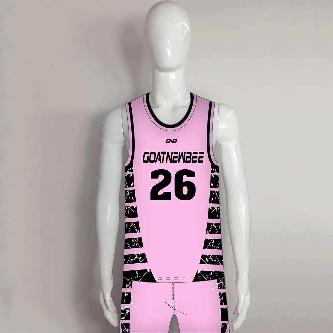 BSKX25 Pink Black Sublimated Custom Team Basketball Jerseys Shorts