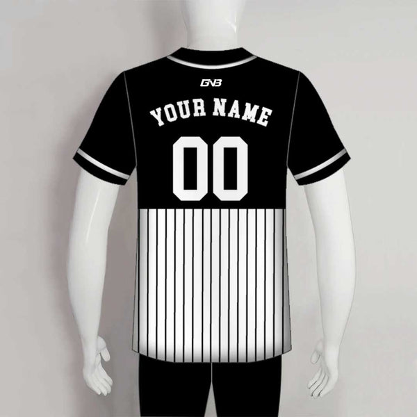 C50 Unisex Full Button Black and Stripes Custom Baseball Jerseys