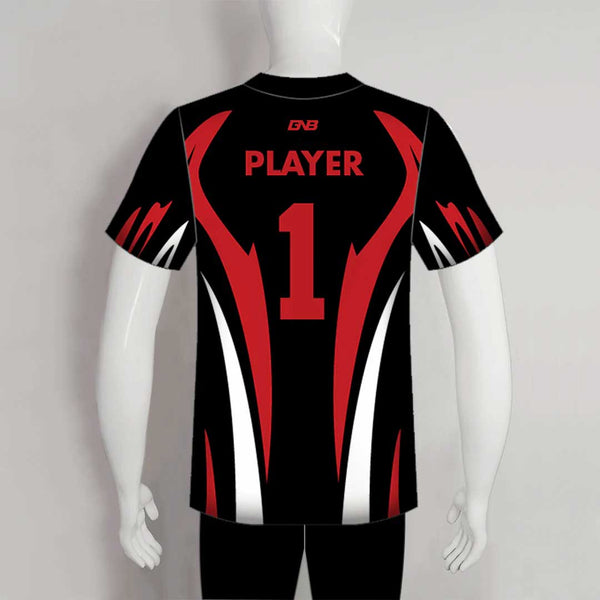 C8 Sublimated Black Red and White Full Button Custom Baseball Jerseys