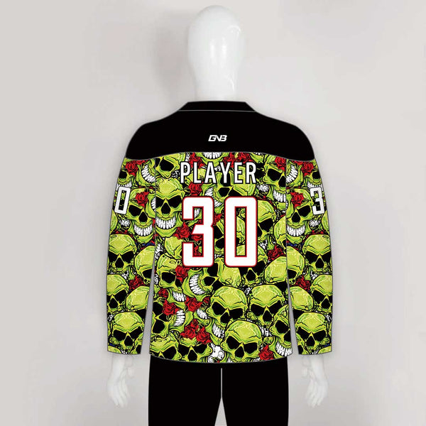 HJC154 Green Skull and Rose Sublimated Custom Hockey Jerseys