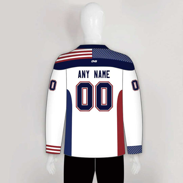 HJC167 Patriotic White Sublimated Custom Made Hockey Jerseys