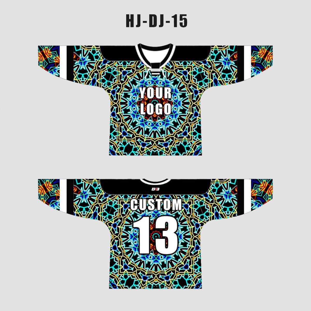 Turquoise Kaleidoscope Abstract Custom EDM Hockey Jerseys