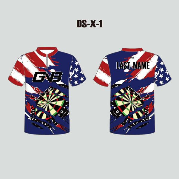 DSX1 Patriotic Distressed Dartboard Sublimated Custom Darts Shirts
