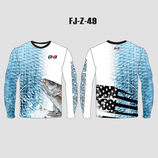 FJZ49 Blue Scale Striped Bass Fish Custom Fishing Jerseys Crewneck