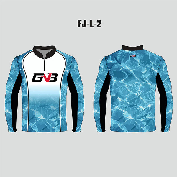 FJL2 Water Pattern Custom Blue Fishing Jerseys 1/4 Zip