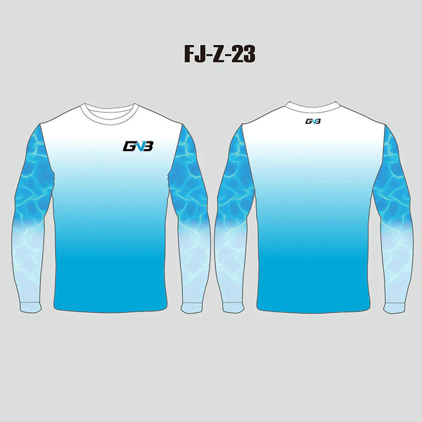 FJZ23 Blue Gradient Watter Wave Performance Custom Fishing Shirts