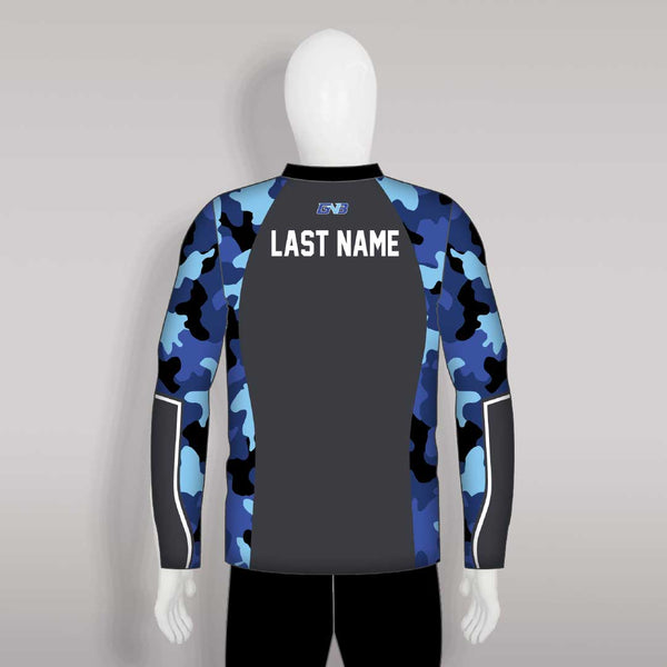 FJZ34 Blue Camo Dark Gray Sublimated Custom Fishing Jerseys 1/4 Zip