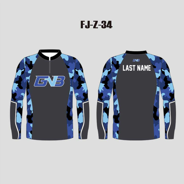 FJZ34 Blue Camo Dark Gray Sublimated Custom Fishing Jerseys 1/4 Zip