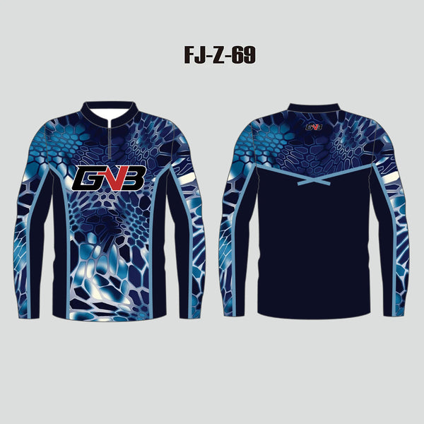 FJZ69 Blue Hex Camo Dark Performance Custom Fishing Shirts