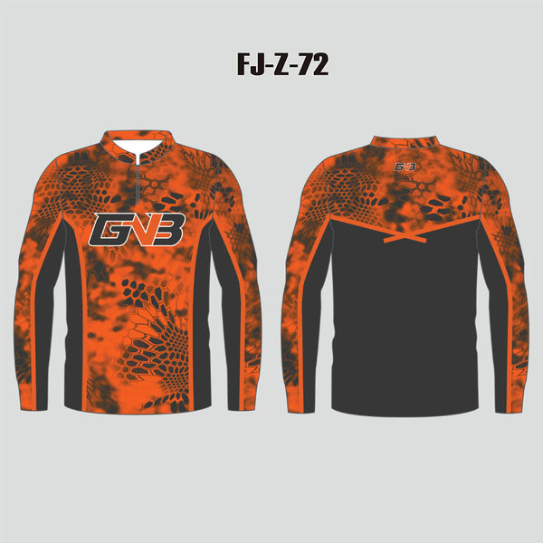 FJZ72 Orange Black Performance Custom Fishing Shirts