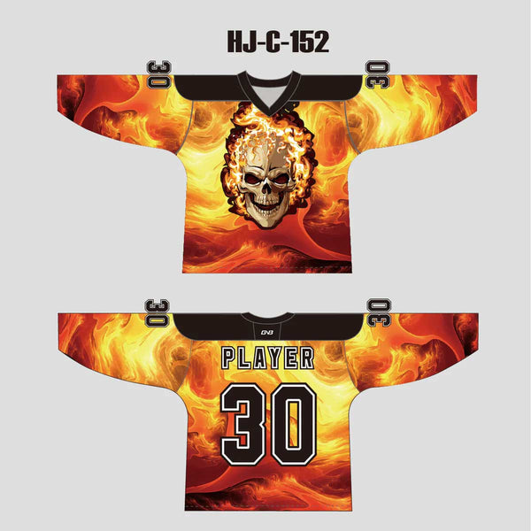 HJC152 Fire Skull Head Custom Sublimated Hockey Jerseys