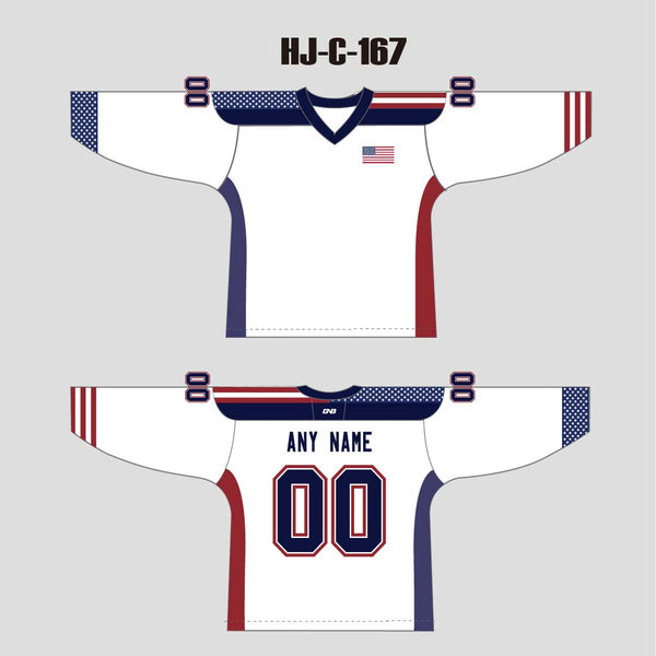 HJC167 Patriotic White Sublimated Custom Made Hockey Jerseys