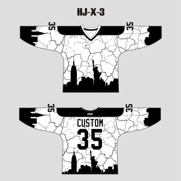 HJX3 New York Skyline Cracking Pattern Custom Cool Hockey Jerseys