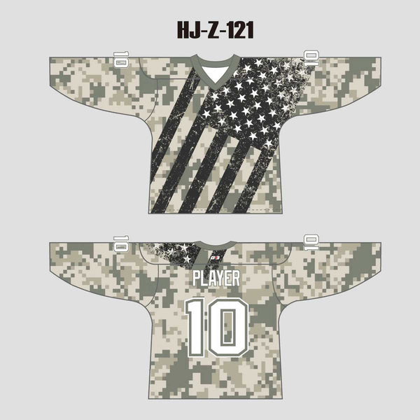 HJZ121 American Flag US Army Camo Sublimated Custom Hockey Jerseys