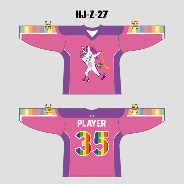 HJZ27 Dabbing Unicorn Sublimated Custom Hockey Jerseys