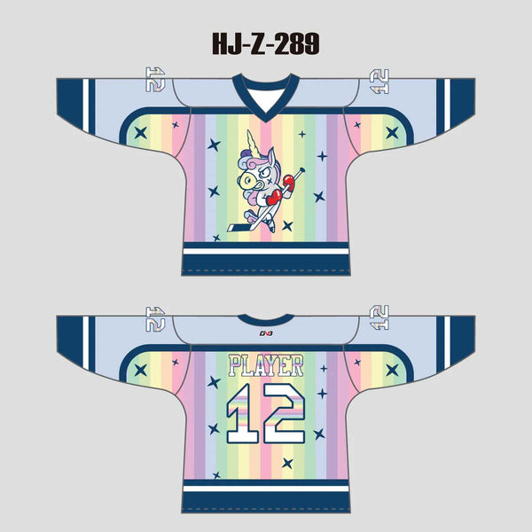 HJZ289 Angry Unicorn with Hockey Stick Custom Hockey Jerseys