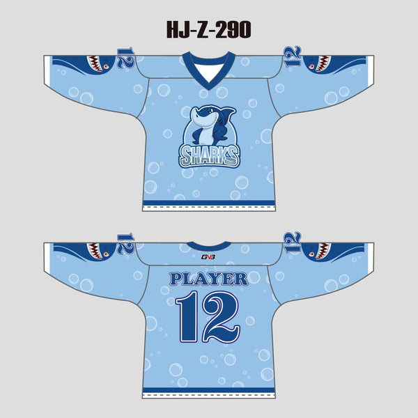 HJZ290 Sublimated Sharks Custom Hockey Jerseys