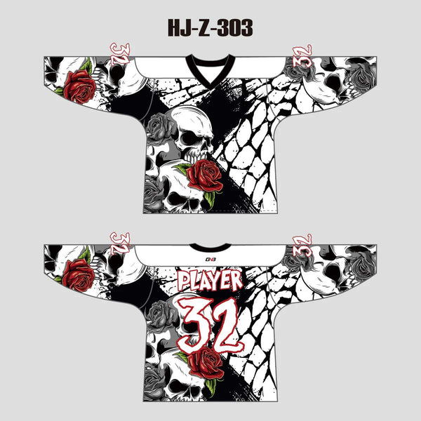 HJZ303 Skull and Rose Custom Team Hockey Jerseys