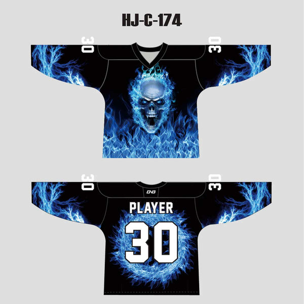 HJC174 Blue Blazer Skull Custom Sublimated Hockey Jerseys