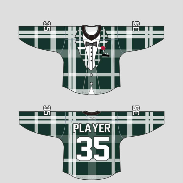 HJQ1 Fancy Green Tuxedo Sublimated Custom Hockey Jerseys