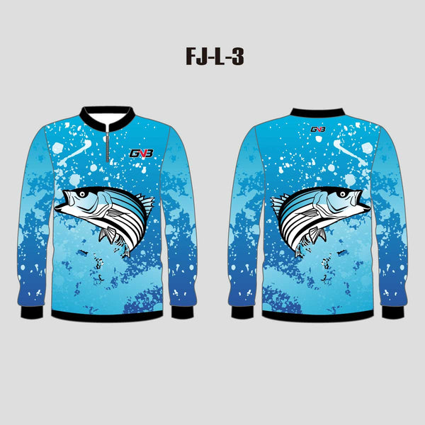 FJL3 Striped Bass Fish Blue Custom Fishing Jerseys 1/4 Zip