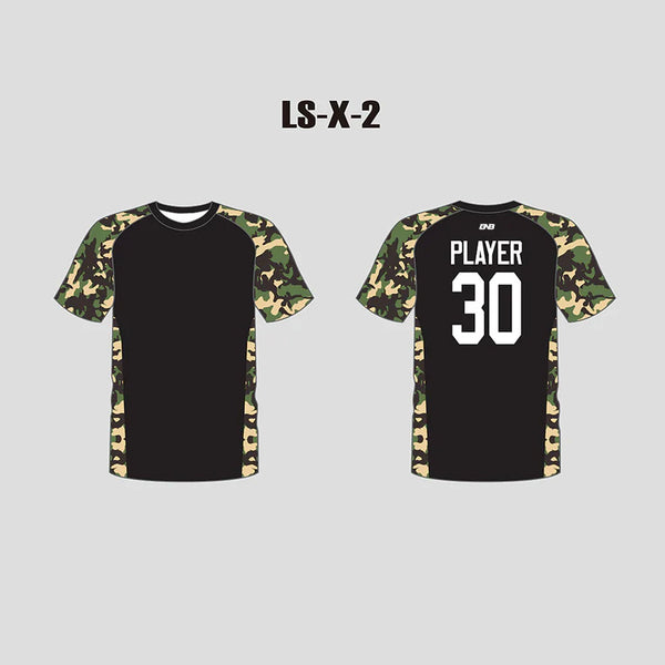 X2 Green Camo Black Custom Men's Lacrosse Shooting Shirts