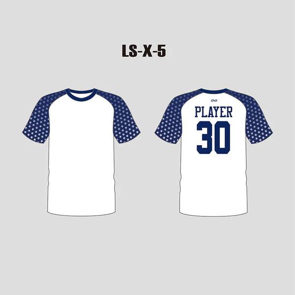 X5 White Blue Stars Custom Lacrosse Team Shooting Shirts