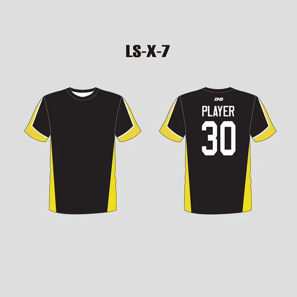 X7 Black Gold Custom Adult and Youth Lacrosse Shooting Shirts