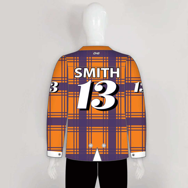 HJZ116 Orange Purple Tuxedo Sublimated Custom Hockey Goalie Jerseys