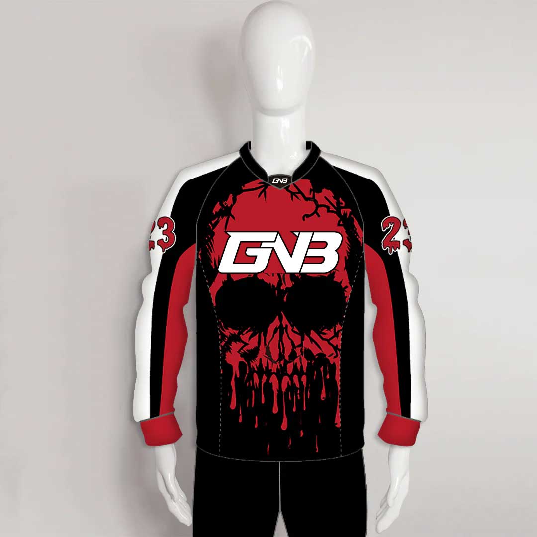 X3 Dripping Skull Custom Black and Red Paintball Jerseys | GNBSporting