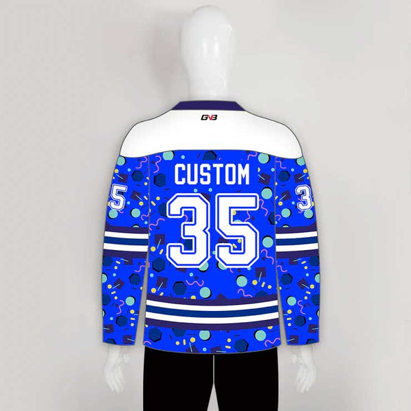 HJX2 Geometric Shapes Pattern Royal Blue Custom Hockey Jerseys with Laces