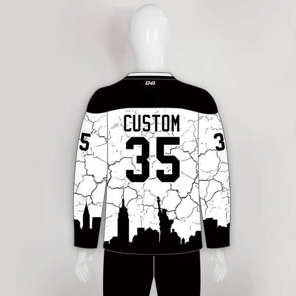 HJX3 New York Skyline Cracking Pattern Custom Cool Hockey Jerseys