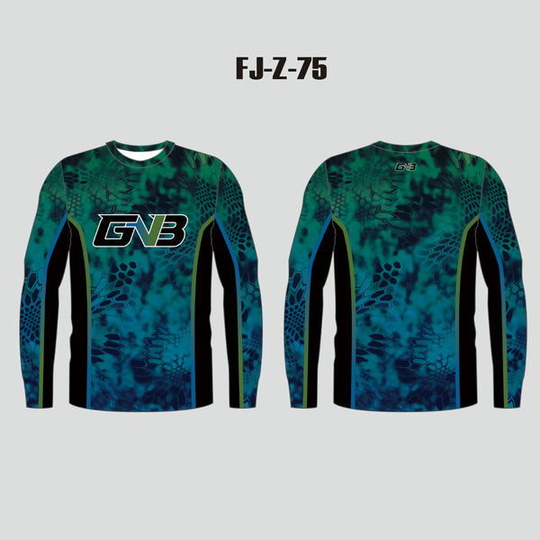 FJZ75 Green Blue Color Block Performance Custom Fishing Shirts