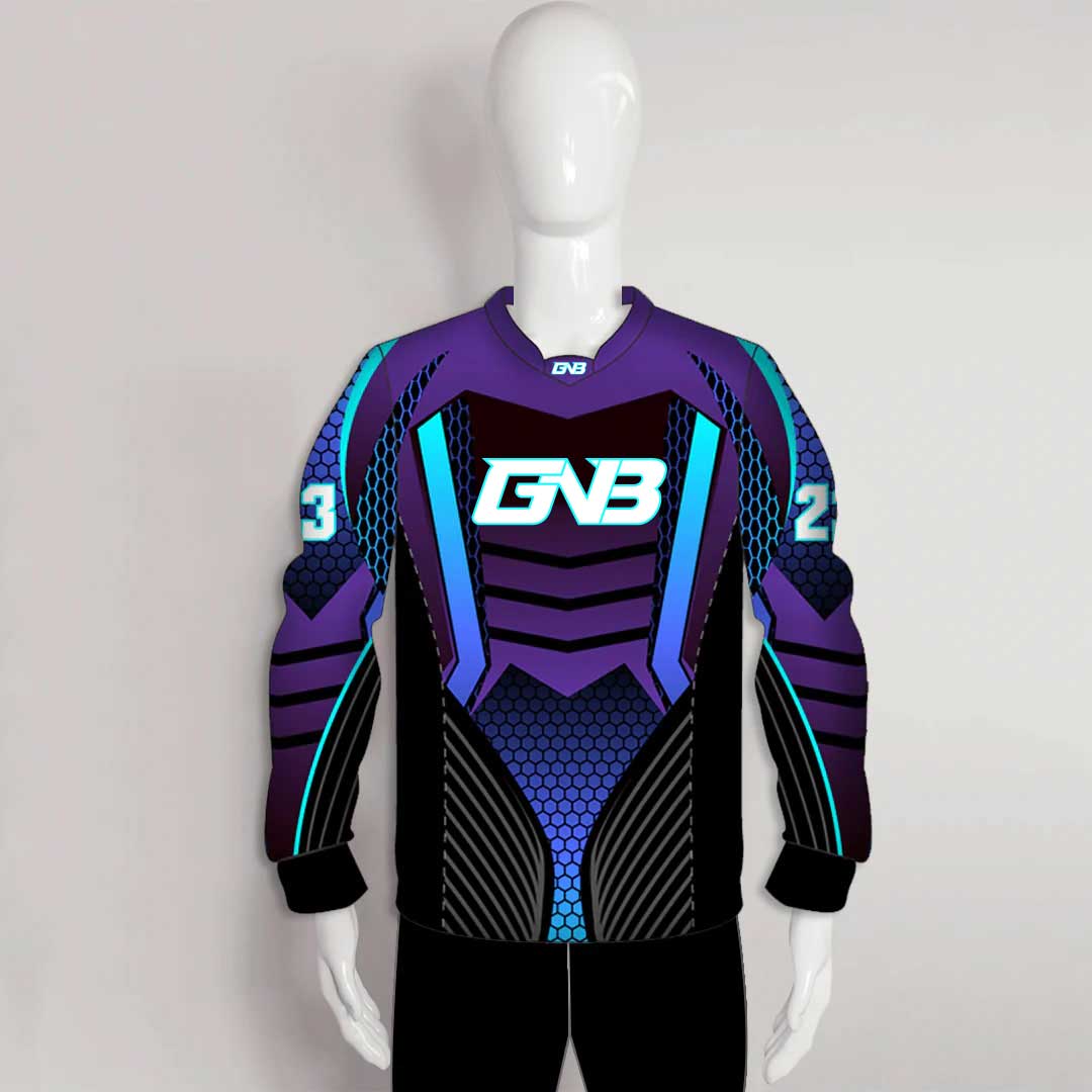 PJZ11 Purple Blue Abstract Hexagone Custom Paintball Jerseys - Main Image