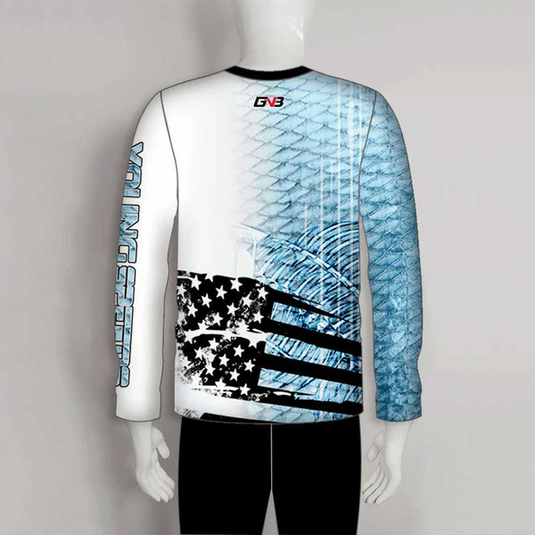FJZ49 Blue Scale Striped Bass Fish Custom Fishing Jerseys Crewneck