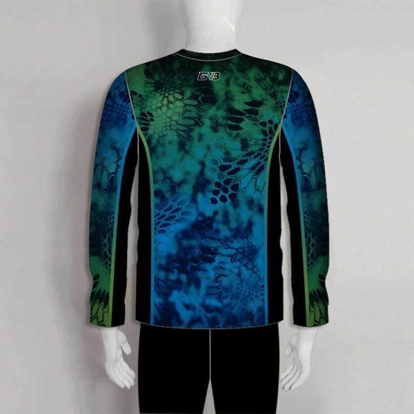 FJZ75 Green Blue Color Block Performance Custom Fishing Shirts