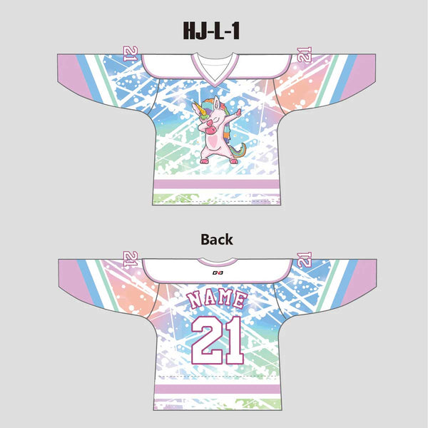 HJL1 Sparkle Dabbing Unicorn Custom Hockey Jerseys