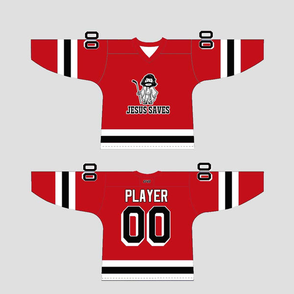 HJQ3 Jesus Saves Custom Sublimated Funny Hockey Jerseys
