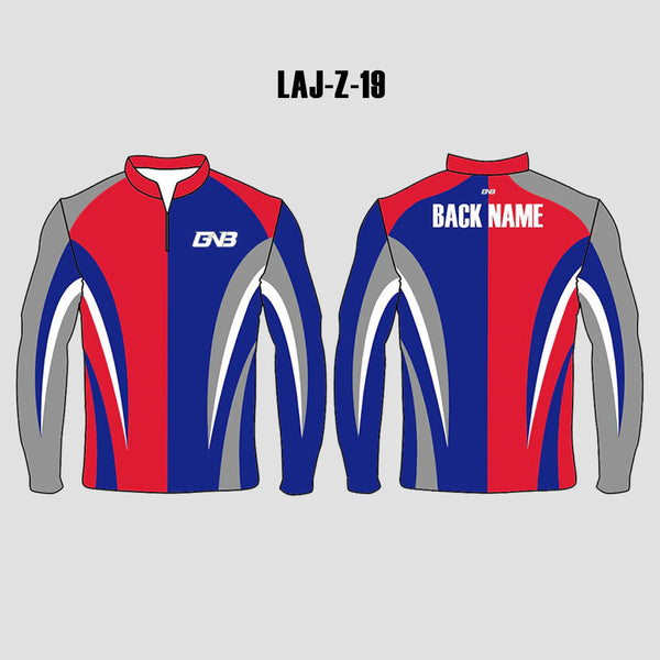 LAJZ19 Blue Red Color Block Custom Archery Long Sleeve Shirts Jerseys