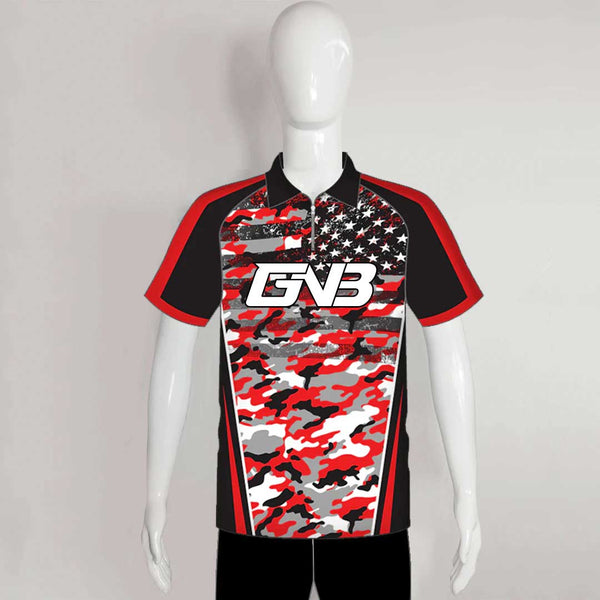 BJZ3 Red Grey Camo and American Flag Custom Bowling Jersey Design