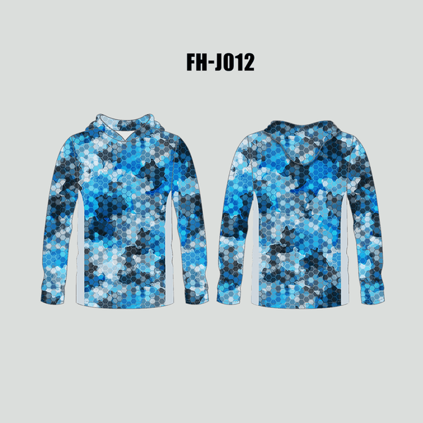 FHJ012 Blue Hexagon Halftone Pattern Sublimated Custom Fishing Hoodies - YoungSpeeds