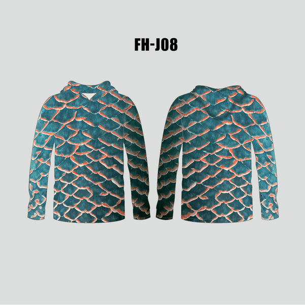 FHJ08 Dark Green Fish Scale Custom Performance Fishing Sun Hoodies - YoungSpeeds