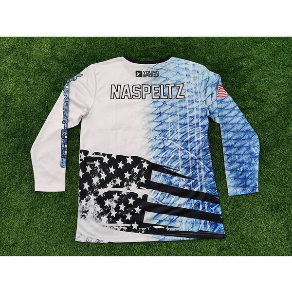 FJZ49 Blue Scale Striped Bass Fish Custom Fishing Jerseys Crewneck - YoungSpeeds