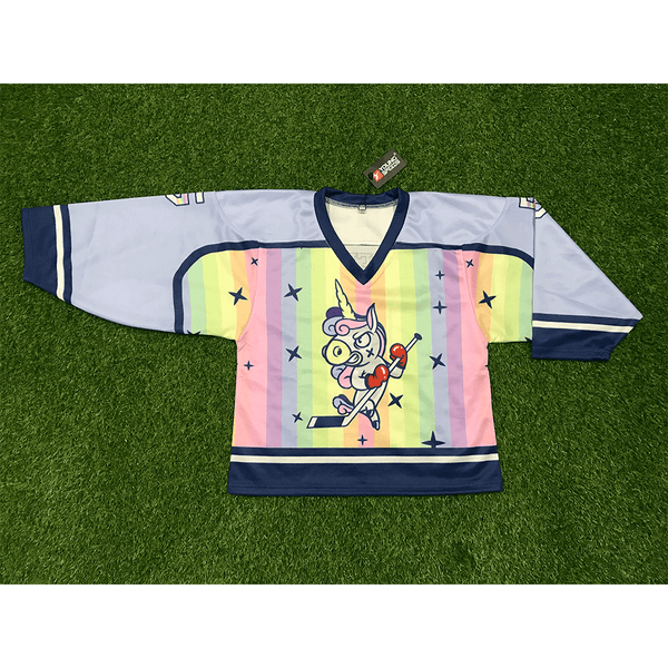 HJZ289 Angry Unicorn with Hockey Stick Custom Hockey Jerseys - YoungSpeeds